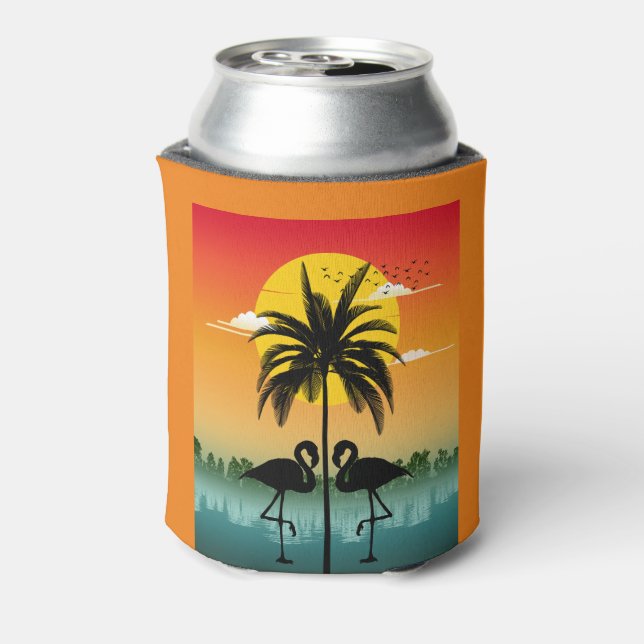 Sunset Silhouette Flamingo Lover Summer Vibes Can Cooler (Can Back)