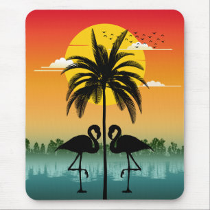 Sunset Silhouette Flamingo Lover Summer Vibes Mouse Pad