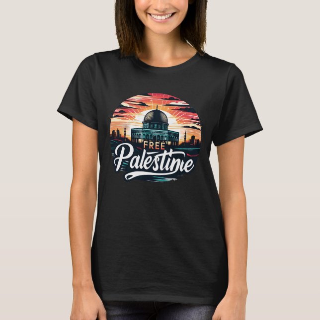 Sunset Silhouette: Free Palestine Skyline Tee (Front)