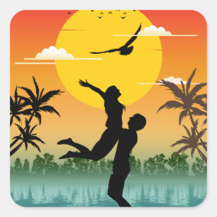 Sunset Silhouette Lover Summer Vibes Romantic Gift Square Sticker