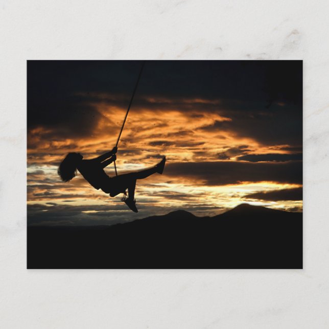 Sunset Silhouette of Girl on Swing Postcard (Front)