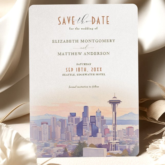 Sunset Silhouette Seattle Save-the-Date Invitation (Creator Uploaded)