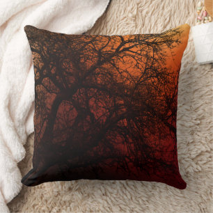 Sunset Silhouette Winter Tree Cushion