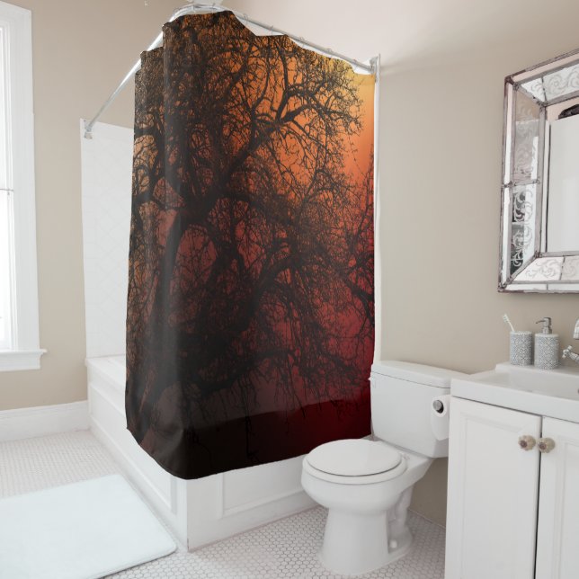 Sunset Silhouette Winter Tree Shower Curtain (In Situ)