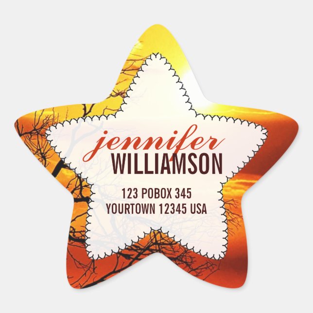 Sunset Silhoutte Nature Custom Name Star Stickers (Front)