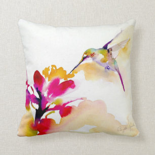 "Sunset Sip" Hummingbird Print Cushion