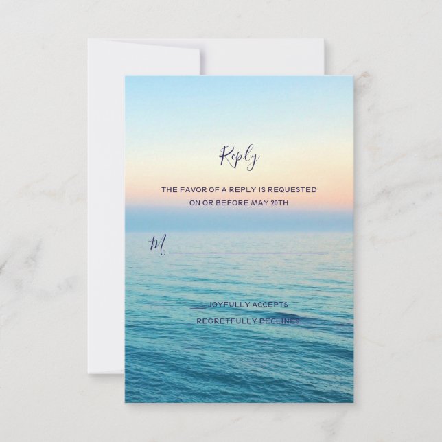 Sunset Skies Beach Ocean Wedding RSVP Card (Front)