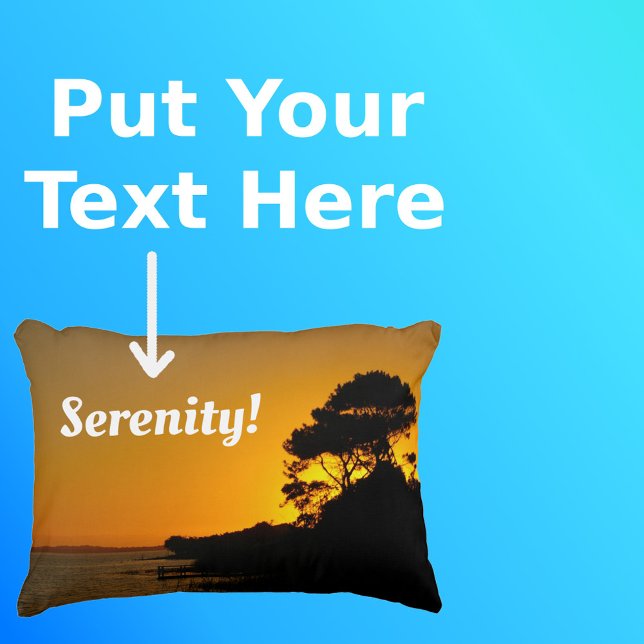 Sunset Sky Black Silhouette Trees Photo Text Decorative Cushion (Front with Background)