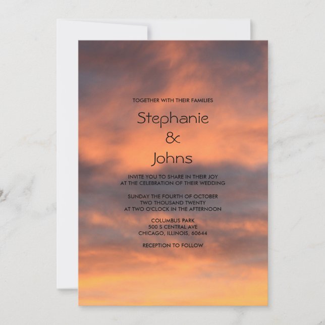 Sunset Sky Cloudy Orange Colourful Scenic Wedding Invitation (Front)