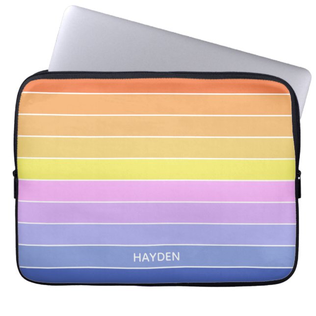 Sunset Sky Colorful Horizontal Stripes Personalise Laptop Sleeve (Front)