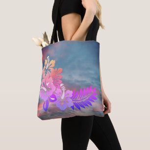 Sunset Sky Colourful Hibiscus Tote Bag