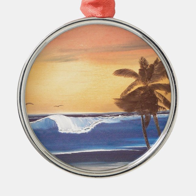 Sunset Sky, Palms & Ocean Metal Tree Decoration (Front)