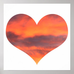 Sunset Sky Photo Picture Landscape Orange Heart Poster