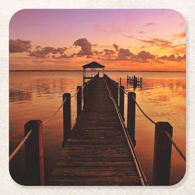 Sunset Sky Square Paper Coaster (Front)