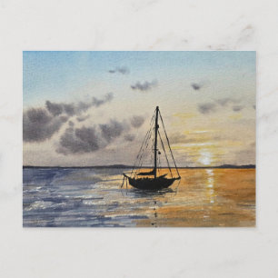 Sunset Sky Watercolor Painting Holiday Postcard