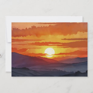 Sunset Smoky Mountain Beautiful Watercolor Art     Holiday Card