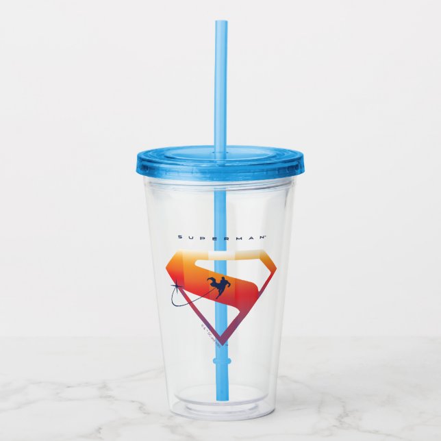 Sunset Soar Superman Shield Acrylic Tumbler (Front)