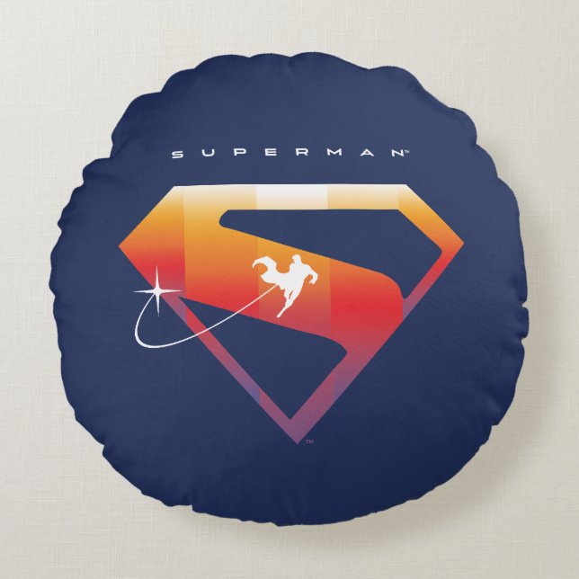 Sunset Soar Superman Shield Round Cushion (Front)