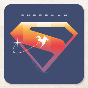 Sunset Soar Superman Shield Square Paper Coaster