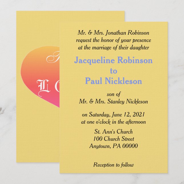 Sunset Soft Yellow Blue Wedding  Invitation (Front/Back)