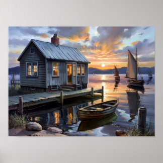 Sunset Solace: Cabin on the Lake Poster