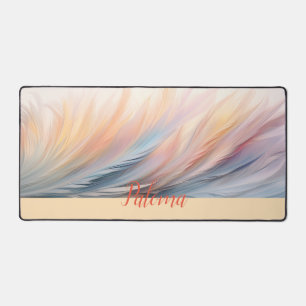 Sunset Sonata: Warm Pastel Feather Desk Mat