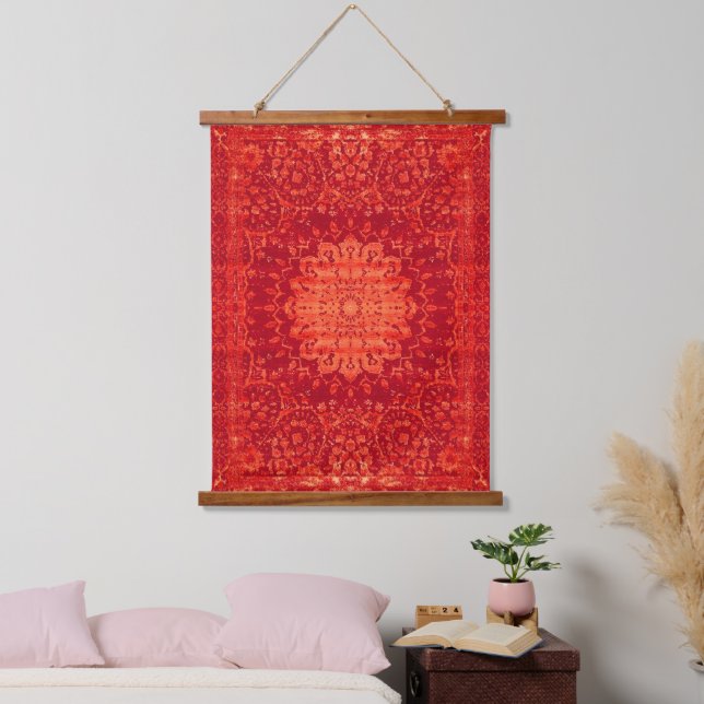 Sunset Souk: Orange Marrakesh Moroccan Pattern Hanging Tapestry (Bedroom)