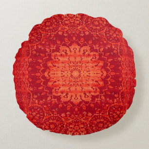 Sunset Souk: Orange Marrakesh Moroccan Pattern Round Cushion