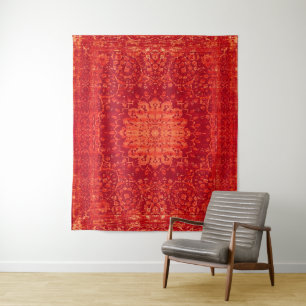 Sunset Souk: Orange Marrakesh Moroccan Pattern Tapestry