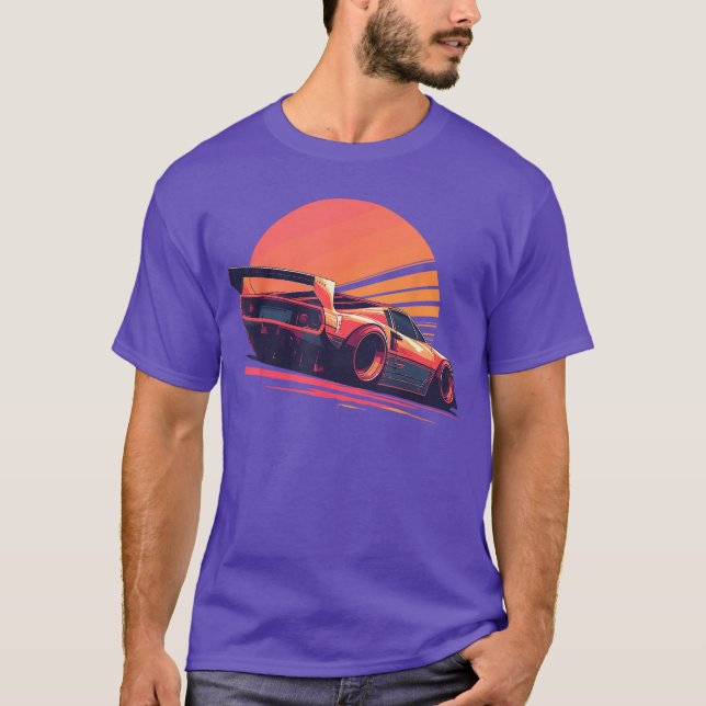 Sunset Speedster Retro Race Enthusiast Automotive  T-Shirt (Front)