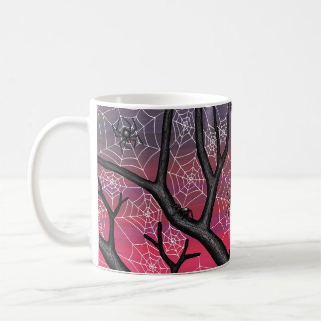 sunset spiderweb tree with spiders coffee mug (Left)