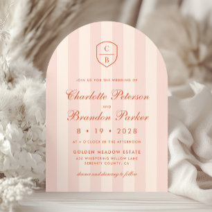 Sunset Spritz Stripes Monogram Crest Wedding Invitation