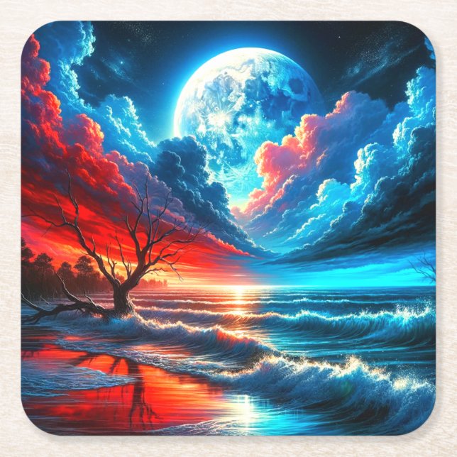 Sunset Square Paper Coaster (Front)