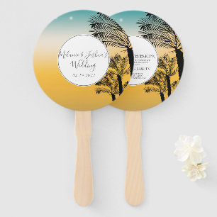 Sunset Stary Lights Tropical Beach Wedding Round Hand Fan