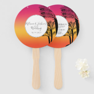Sunset Stary Lights Tropical Beach Wedding Round Hand Fan
