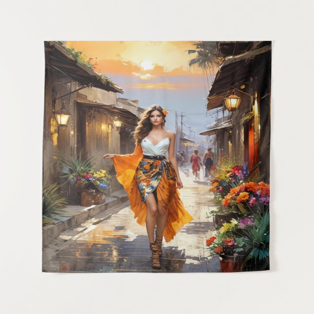 Sunset Street Fashion Tapestry (Front)