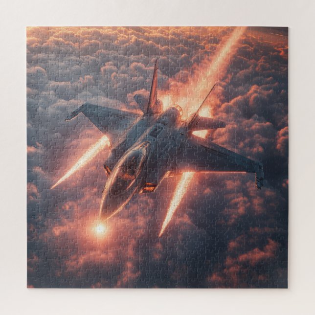 Sunset Strike Fighter Over Clouds – Puzzle (Vertical)