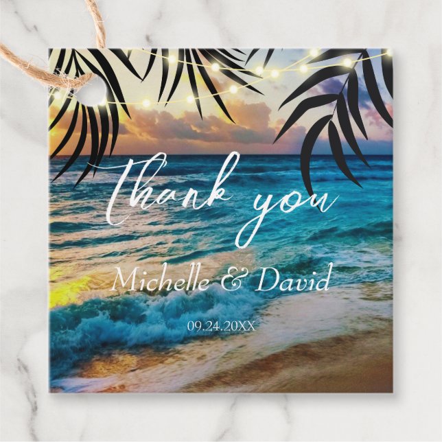 Sunset String Lights Beach Favour Tags (Front)