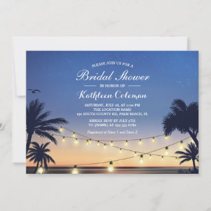 Sunset String Lights Palm Beach Bridal Shower Invitation