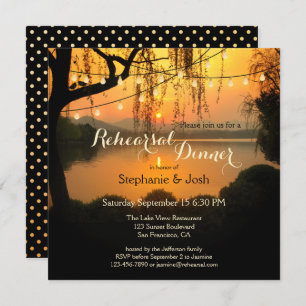 Sunset String Lights Rehearsal Dinner Invitation