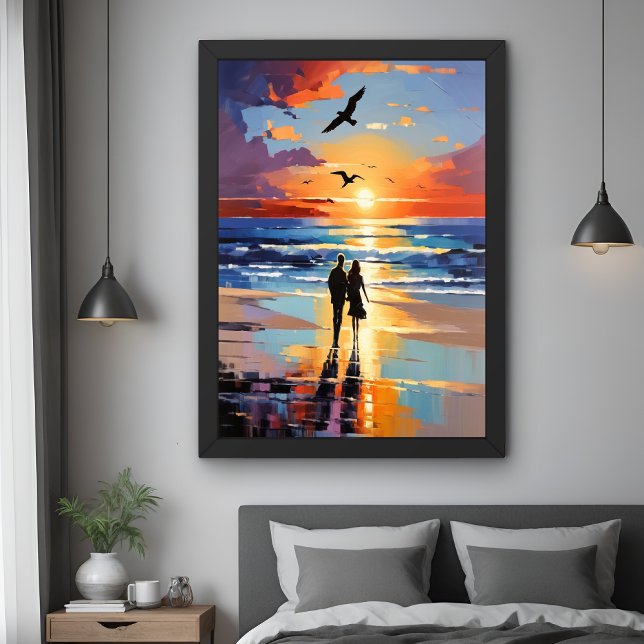 Sunset Stroll Expressionist Romantic Beach Scene Poster (Creator Uploaded)