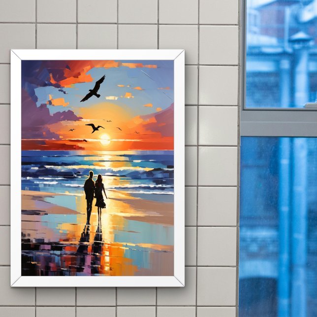 Sunset Stroll Expressionist Romantic Beach Scene Poster (Creator Uploaded)