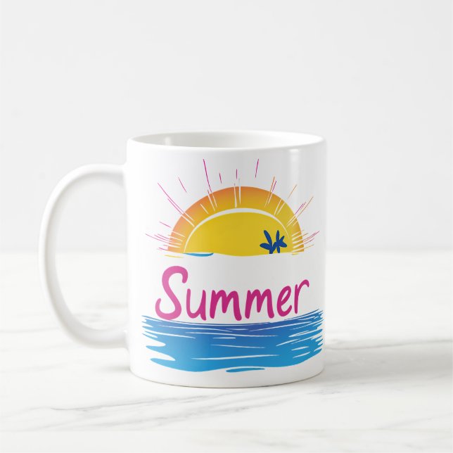 Sunset Summer Beach Illustration Coffee Mug (Left)