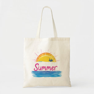 Sunset Summer Beach Illustration Tote Bag