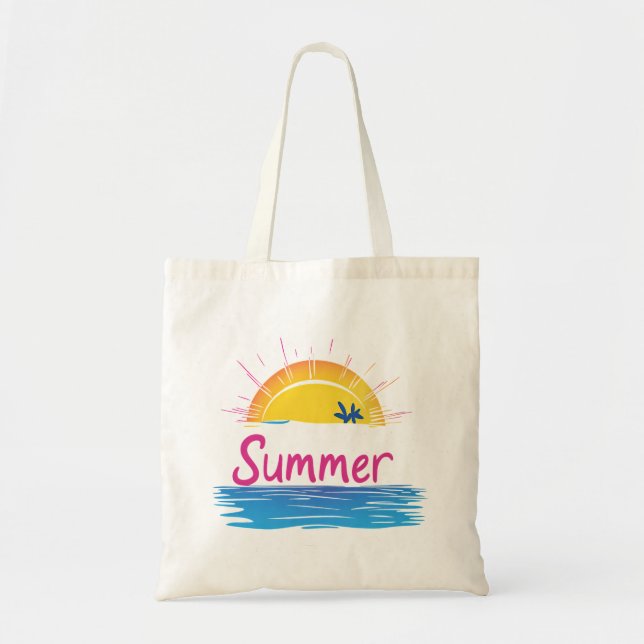 Sunset Summer Beach Illustration Tote Bag (Front)
