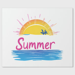 Sunset Summer Beach Illustration Wrapping Paper