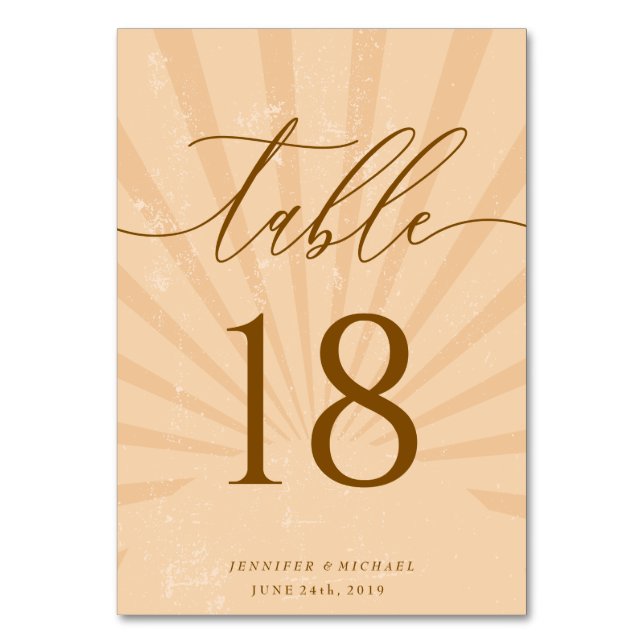 Sunset Summer Sun Sand Watercolor Table Number (Front)