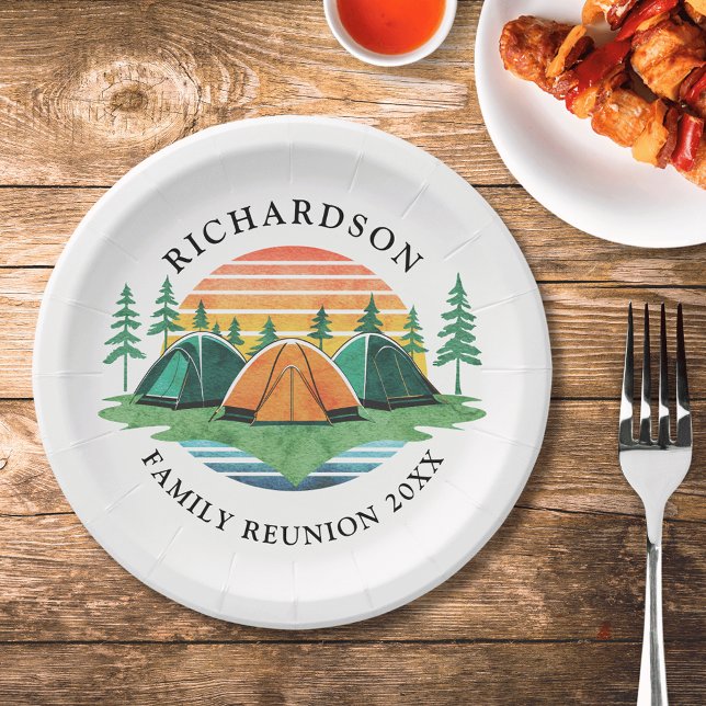 Sunset Summer Vacation Camping Family Reunion Paper Plate (Creator Uploaded)