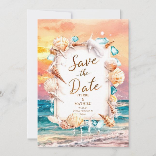 Sunset Sun Beach Wedding Save The Date (Front)