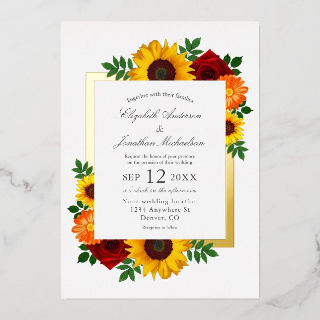 Sunset Sunflower Rose Floral Wedding (Front)
